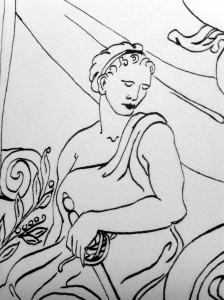 The Left Muse, inkwork close up.